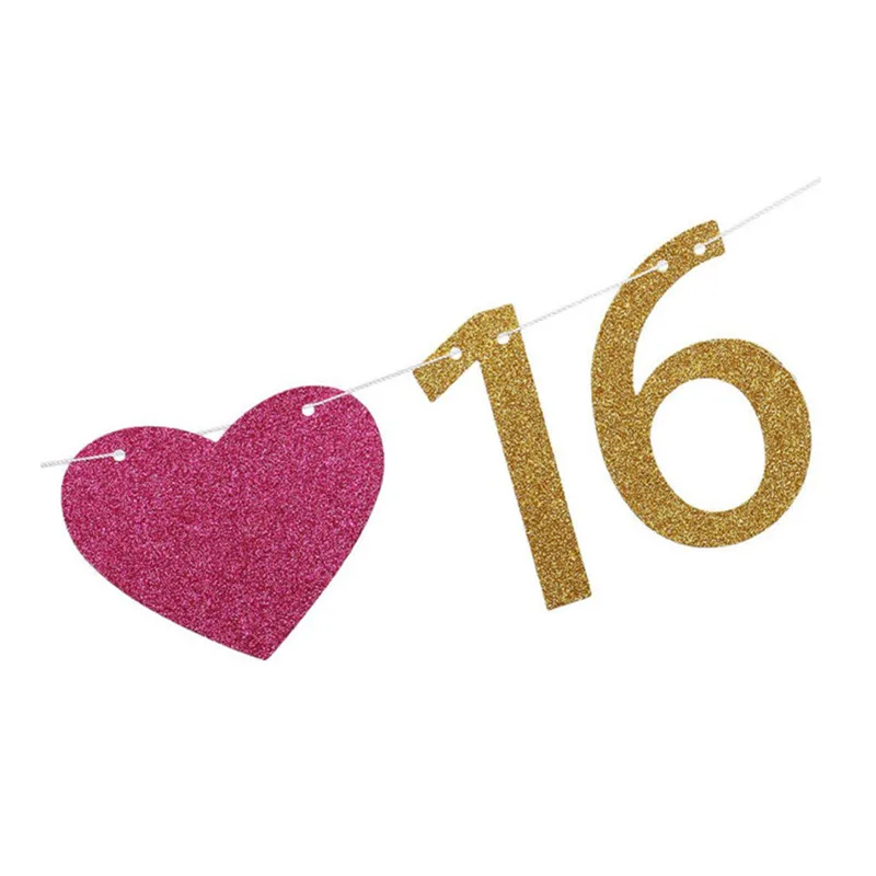 Симпатичные 16 блестящих золотых букв тянуть цветок день рождения флаг фестиваль