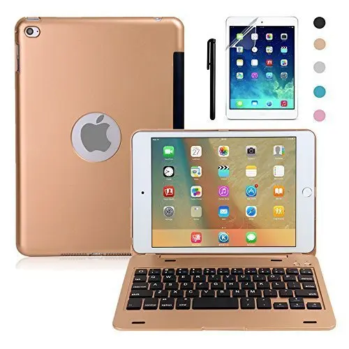 Для ipad Mini2 чехол беспроводной Bluetooth клавиатура для ipad Mini 1 2 3 полный корпус защитный портативный чехол клавиатура с подставкой Smart - Цвет: Золотой