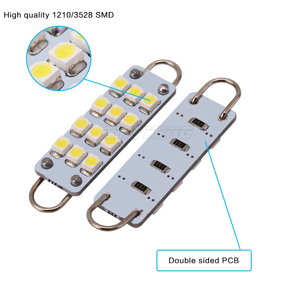 2 шт./лот автомобильная светодиодная гирлянда 44 мм 12SMD 1210 внутренняя купольная