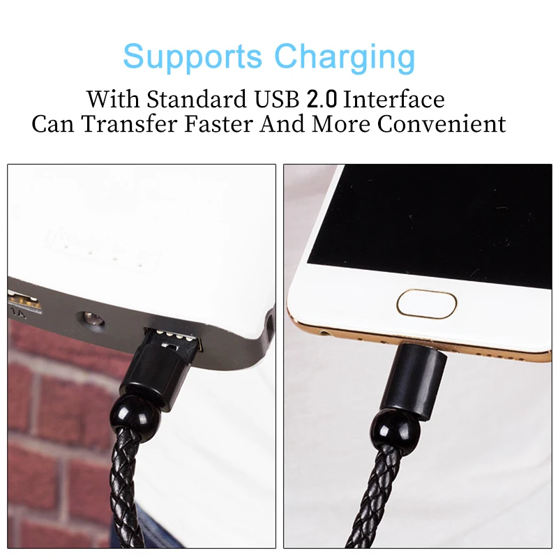 Плетеный браслет портативный мобильный телефон Micro USB кабель для быстрой зарядки