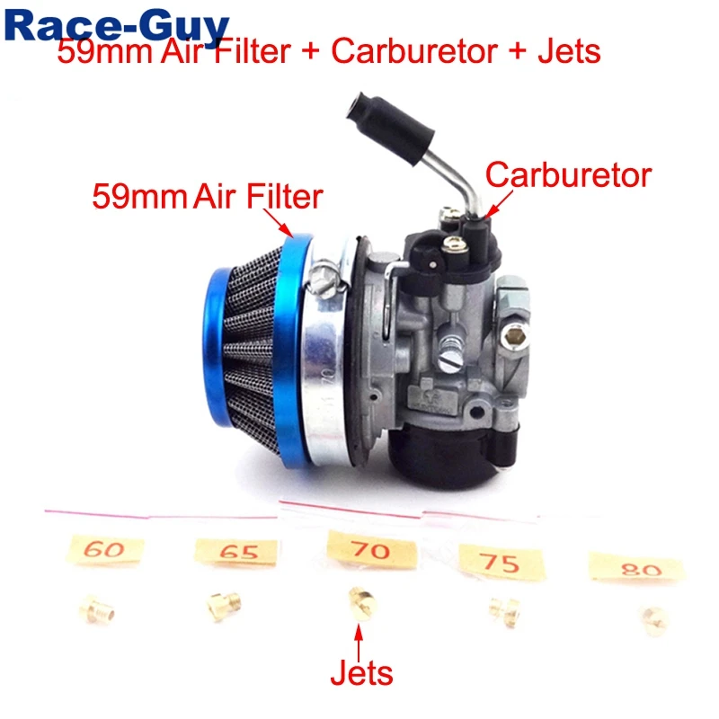 Карбюратор Racing Carb + синий 59 мм воздушный фильтр струи для 49cc 50cc 60cc 66cc 80cc 2 тактный