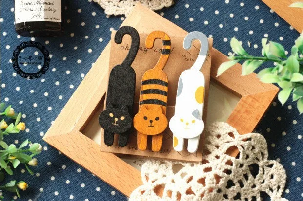 Kawaii Канцтовары 3 шт./1 Лот Мини натуральная роспись oh my cat деревянный зажим