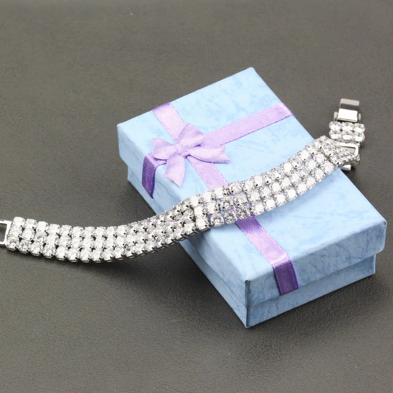 Так удивительно серебряный цвет белый кристалл звено цепи браслет длина 19 5 см