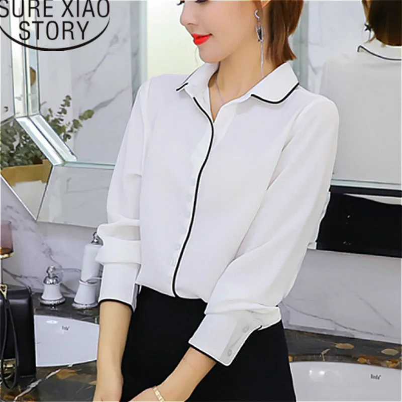 

Blusas Mujer De Moda 2021 Womens Tops Blouses Button Solid White Shirt Chiffon Blouse Women Long Sleeve Shirts 2009 50