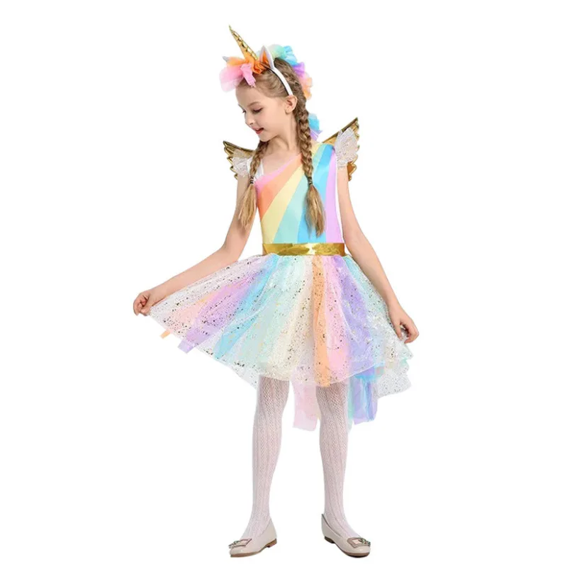 Лето 2019 платье для девочек детское с единорогом радужным Vestido костюмы дня
