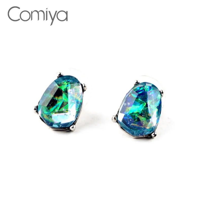 Дизайнерские сережки гвоздики в виде зеленых кристаллов бренд Comiya|brand stud earrings|stud