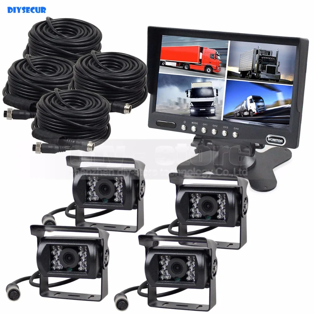 

DIYSECUR 7 inch 4 Split QUAD Rear View Monitor +4 x CCD IR Night Vision Rear View Camera Waterproof Monitoring System