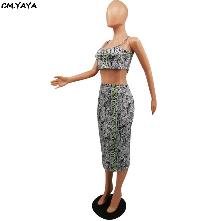 Женский летний костюм из двух предметов короткий топ с принтом змеиной кожи юбка