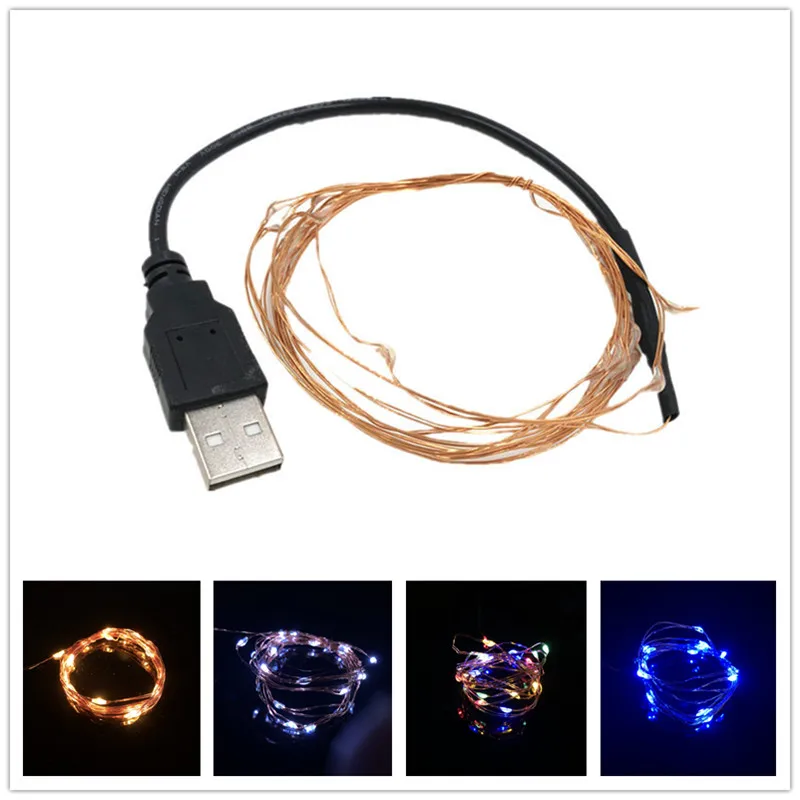 

DC 5V 2M 20LED USB charger LED strip light USB Powered RGB Copper Wire tape Holiday String lighting outdoor Fairy Christmas Tree