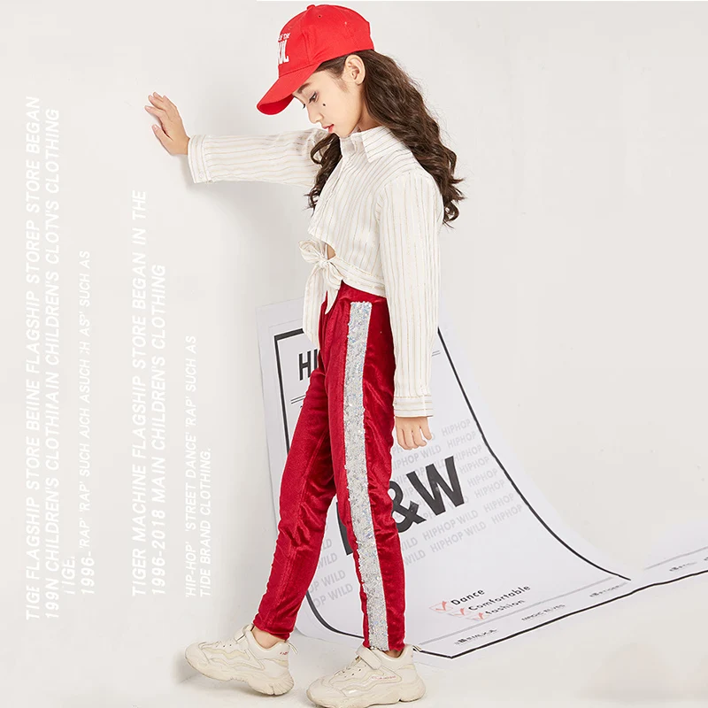 Танцевальный костюм в стиле хип хоп Детская короткая рубашка с длинными рукавами