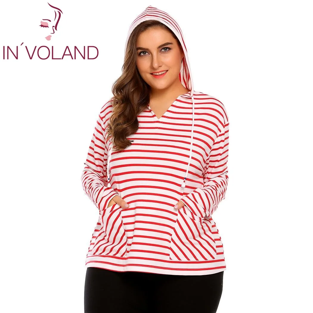 IN'VOLAND/Женская толстовка большого размера с капюшоном L 4XL пуловер в полоску