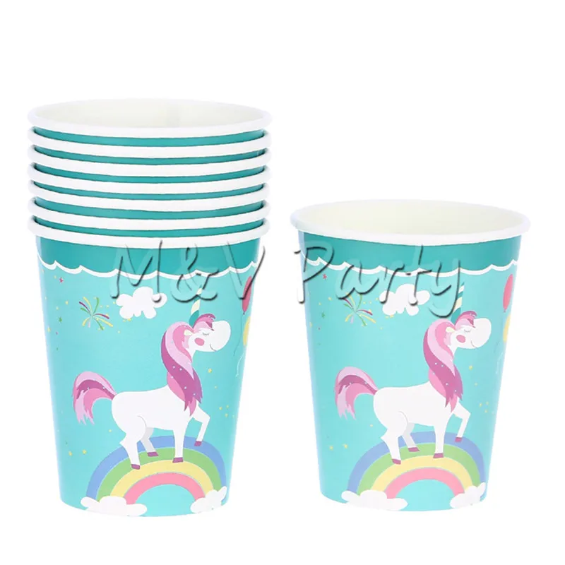 Cartoon Green Unicorn Theme Party Disposabke Tableware Paper Cup Plates Flag Napkin Birthday Wedding Decoration Supplies | Дом и сад