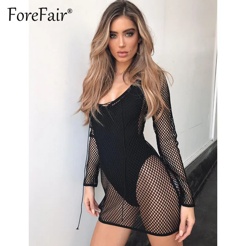 Forefair 2019 сексуальное Сетчатое платье весенне-летние платья женские черные белые с