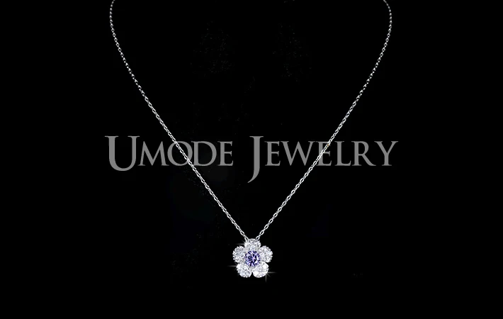Umode новый выпустила девушки фиолетовый центр CZ камень сакура цветок кулон