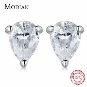 MODIAN капли воды серьги гвоздики Твердые 925 пробы серебро 2 карат груша; Обувь для невесты и подружки невесты ювелирные изделия