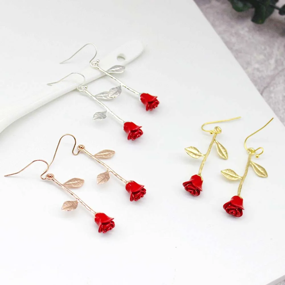 Горячая Мода Bijoux длинные серьги красные розы Подвески цветок для женщин