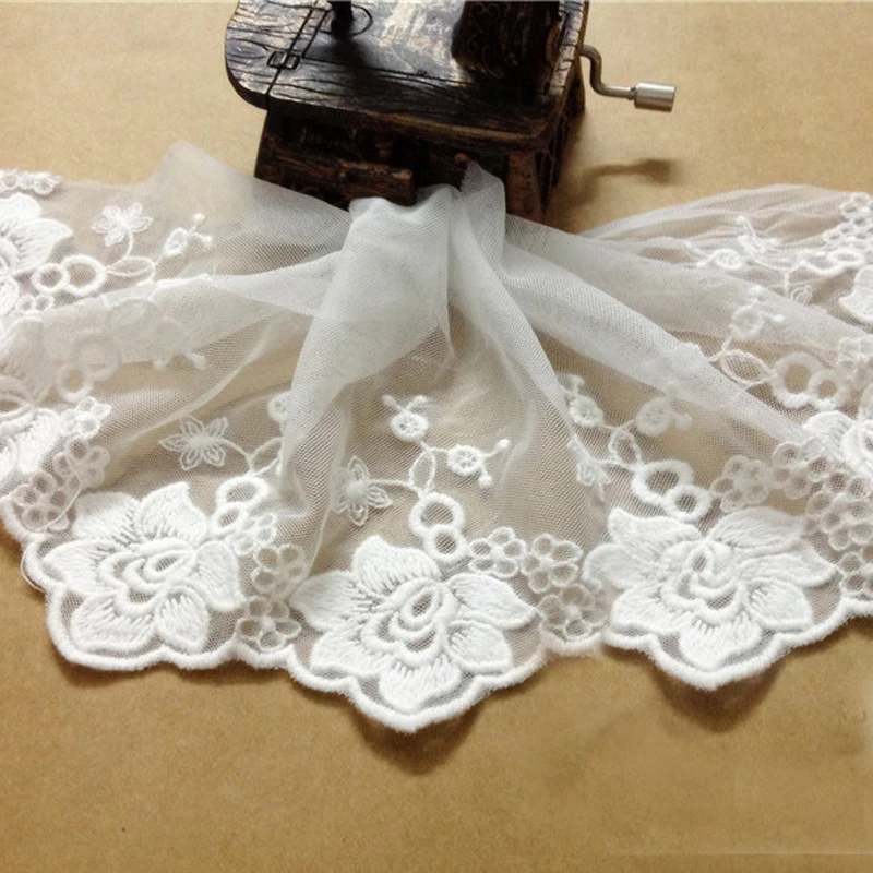 

10 yards/lot width 11cm 4.33" ivory high quality mesh embroidery lace trim ribbon 4K336