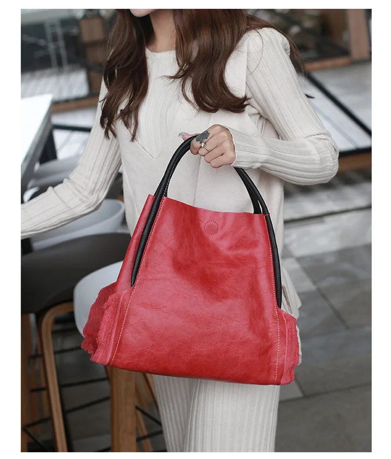 

Nesitu High Quality New Fashion A4 Red Blue Black Vegetable Tanned Full Grain Genuine Leather Women Handbags Female Bag Tote M7