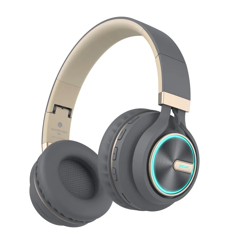 Grey Gold B6 Беспроводной наушники Bluetooth Hi-Fi стерео наушники Складная гарнитура светодиодный светильник наушники с HD микрофон для мобильного телефона Tv tablet - Цвет: Grey Gold