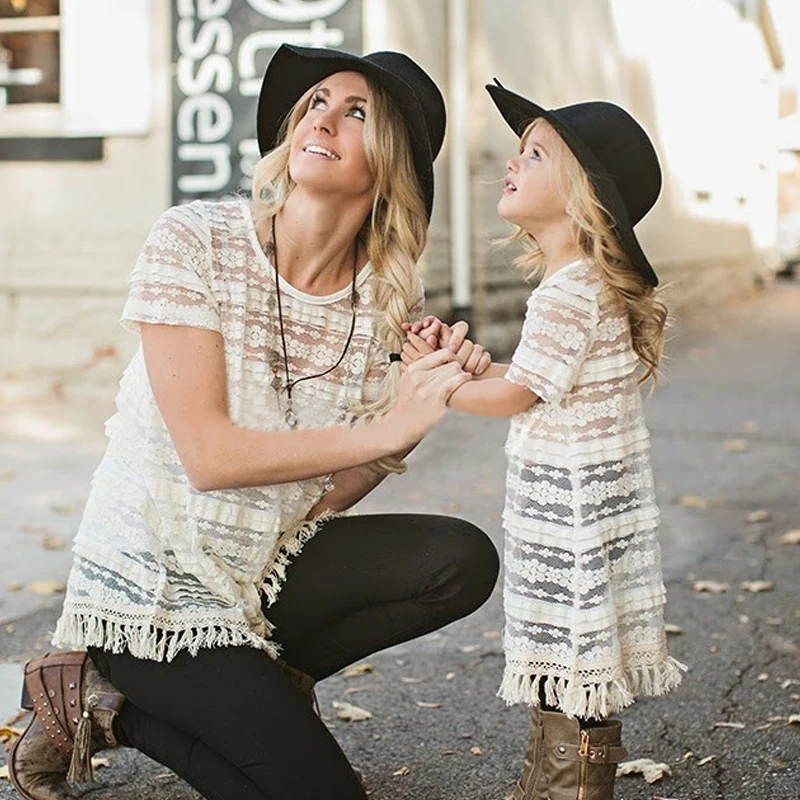 Новинка 2017 года одежда для родителей и ребенка кружевное платье девочек 2