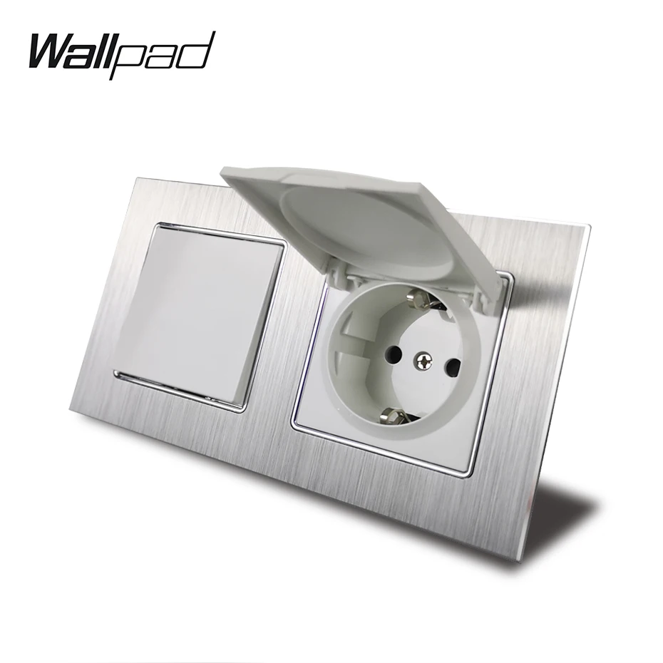 White Button 1 Gang 2 Way светильник выключатель и розетка ЕС с пыли Кепки Wallpad AC серебристого цвета из сатина с металлическим Панель 156*86 мм 110 V-240 V - Цвет: White Button