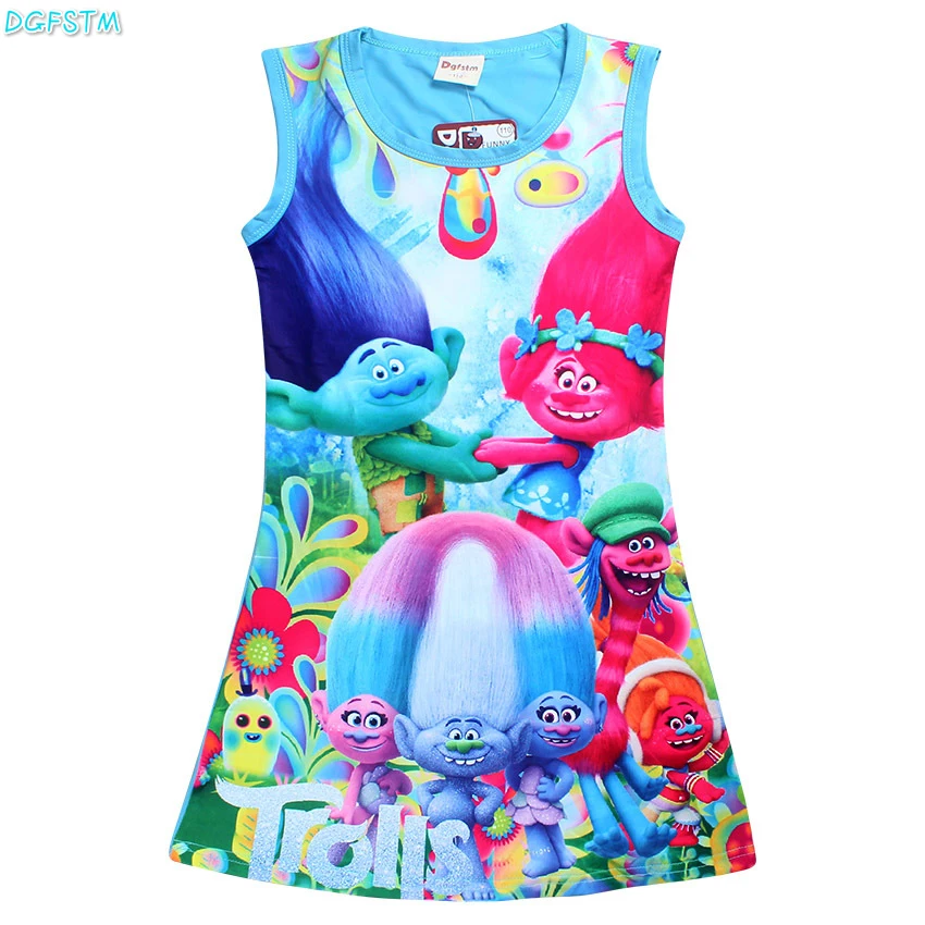 Тролли девочек платье имитация печати на бретелях для вечерние Моана Белый