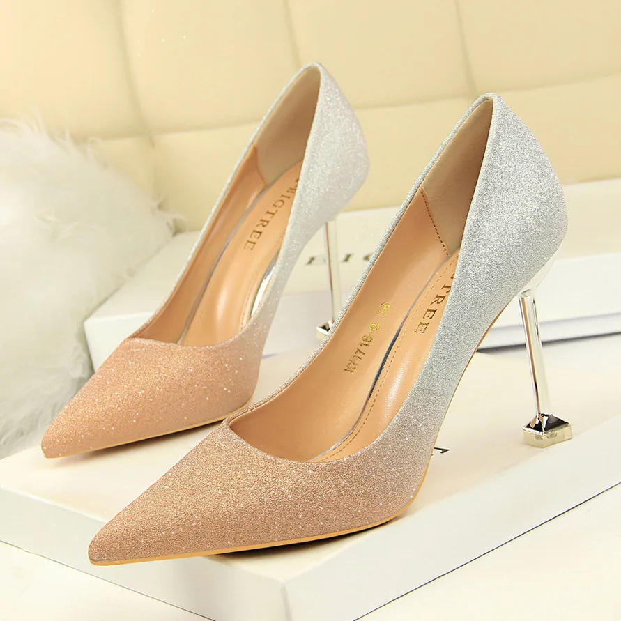 Pointed Toe Fashion Crystal Metal Ring Women's Sandals Mixed Colors Sequined Cloth Women Sexy Side Cut-Outs Party Shoes Shallow