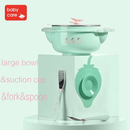 Green-3pcs BabyCare 5 шт./компл. детский браслет из силиконовой нержавеющей стали столовые приборы блюдо дети присоска Ложка Вилка чашка детская еда тренировочный контейнер - Цвет: Green-3pcs