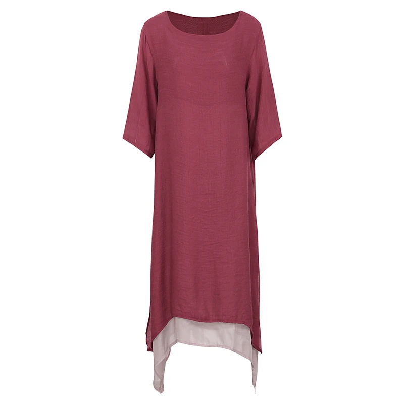 EaseHut Винтаж Большой Размер Платье Женское О-Образным Вырезом С Половиной Рукава Боковой Разрез Свободные Повседневная Макси Длинное Платье Туника Кафтан Женское Летнее Платье