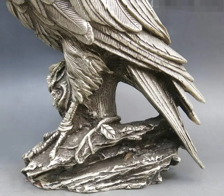 9 &quotКитайская Серебряная резная красивая скульптура мощная Статуя Орла удачи |