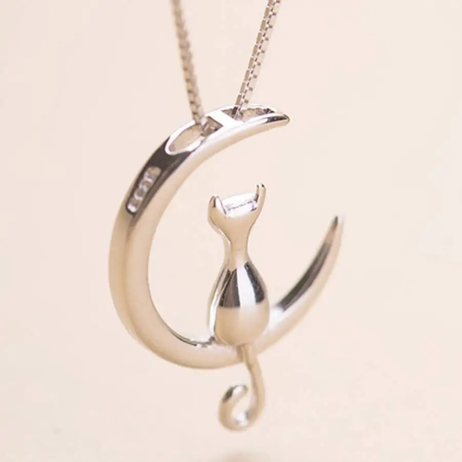 Винтажное ожерелье с подвеской в виде Луны и кота Очаровательное цепочкой