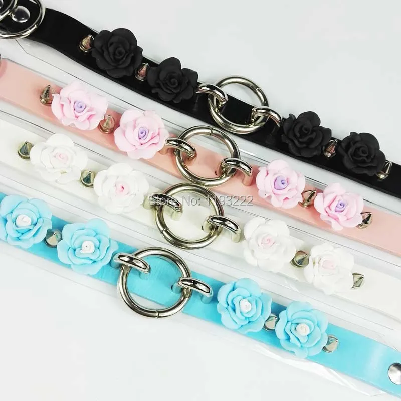 Женский кожаный ошейник с большими розами готический чокер ручной работы в стиле