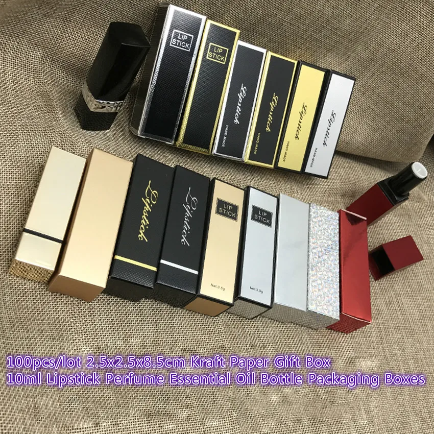 

100pcs/lot 2.5x2.5x8.5cm 10ml Kraft Paper Gift Box 10ml Lipstick Perfume Essential Oil Bottle Packaging Boxes Valve Tubes