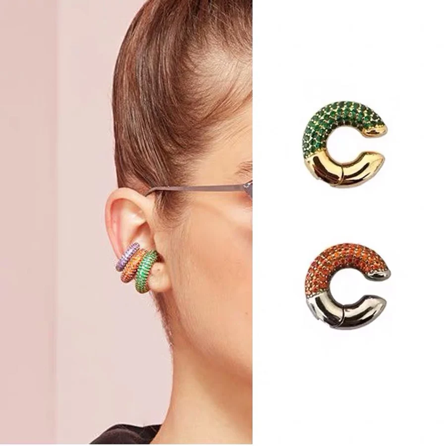 Женские серьги клипсы C образной формы роскошные полностью зеленые белые черные