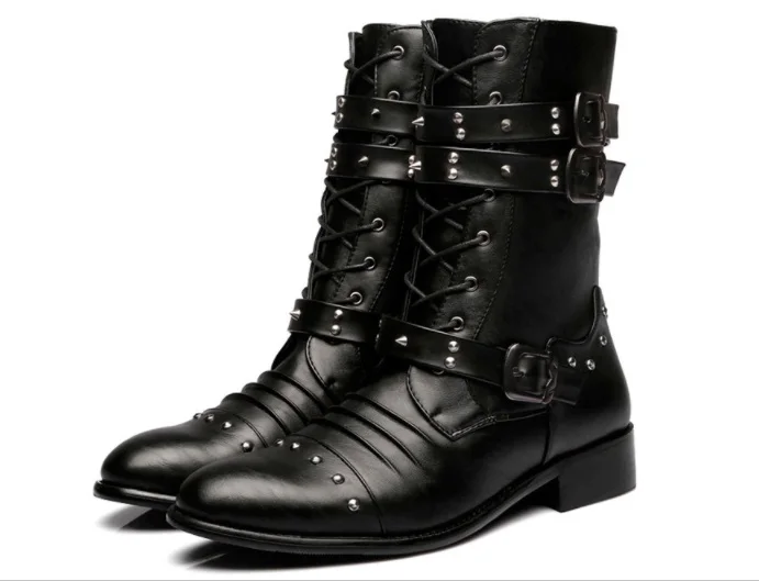 

Mens New Style zip rivet Buckle dress Boots Fashion mens Carved Mid Boot Genuine Leather Breathable low heel oxfords for men