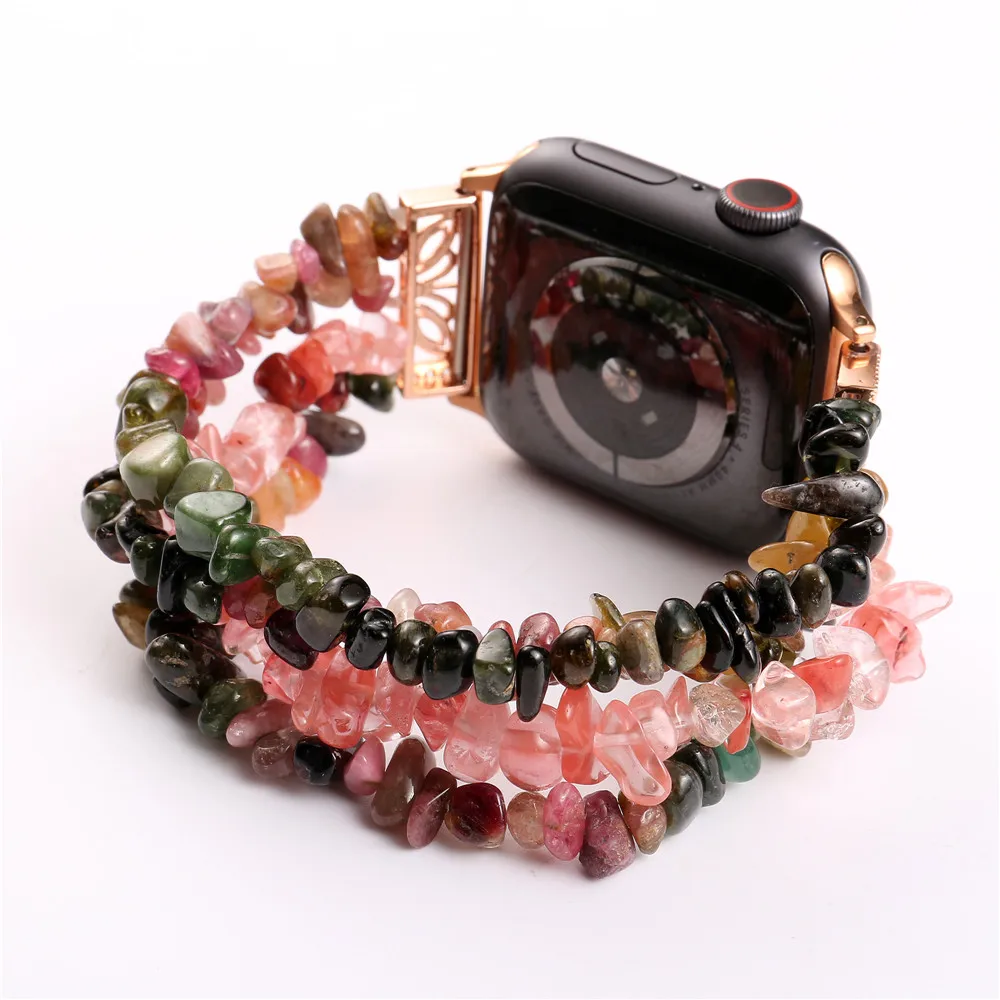 Style 6 Для наручных часов Apple Watch, версии 40/44/38/42 мм камень Форма бусины Для женщин браслет Series 5 4 3 2 1 ювелирные изделия черный эластичный ремешок на запястье - Цвет ремешка: Style 6