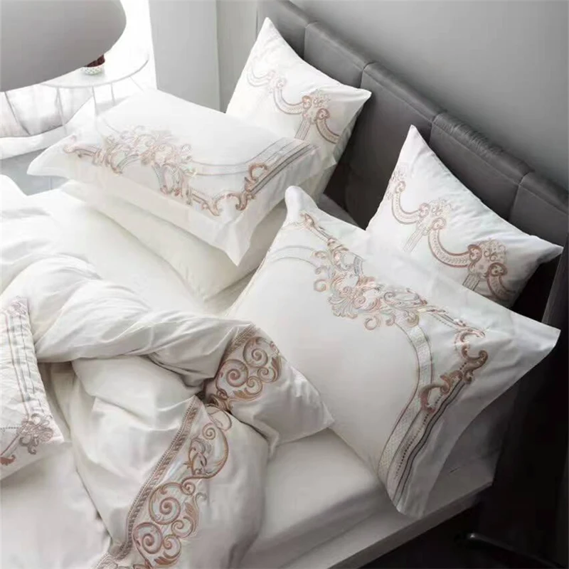 4 шт. Комплект постельного белья из 100% хлопка с вышивкой | Дом и сад