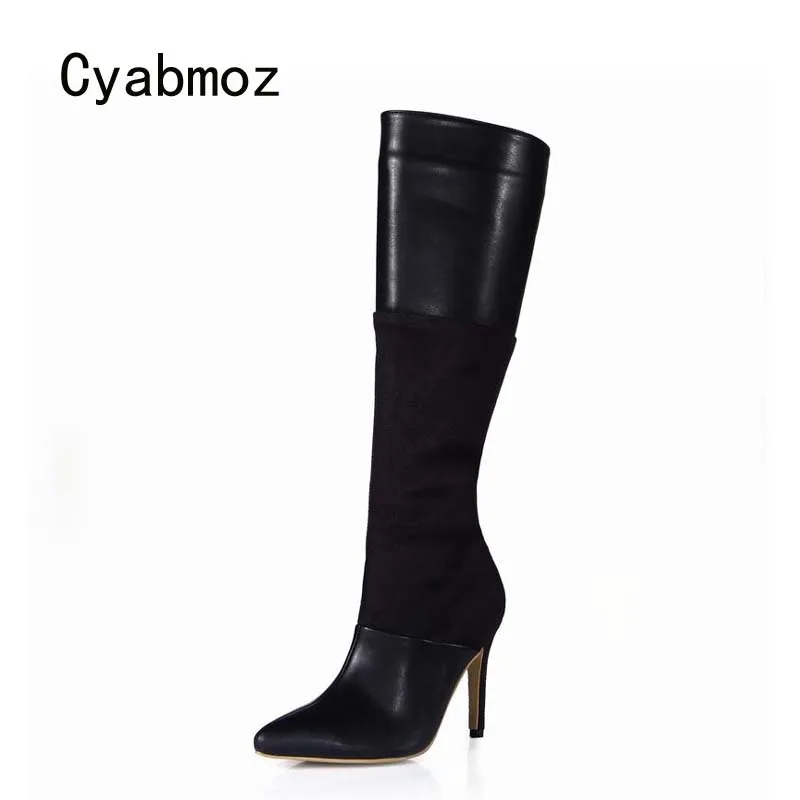 Cyabmoz/женские зимние сапоги выше колена женская обувь до бедра на высоком каблуке
