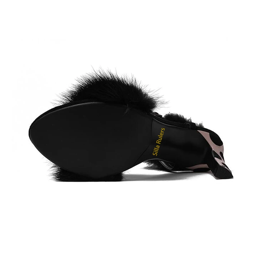 Silla правители горячая Распродажа натуральным мехом Высокий каблук Сандалии