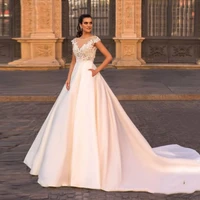 elegant satin wedding dress with pocket ivory a line lace boho bridal dress plus size wedding gowns vestidos de novia