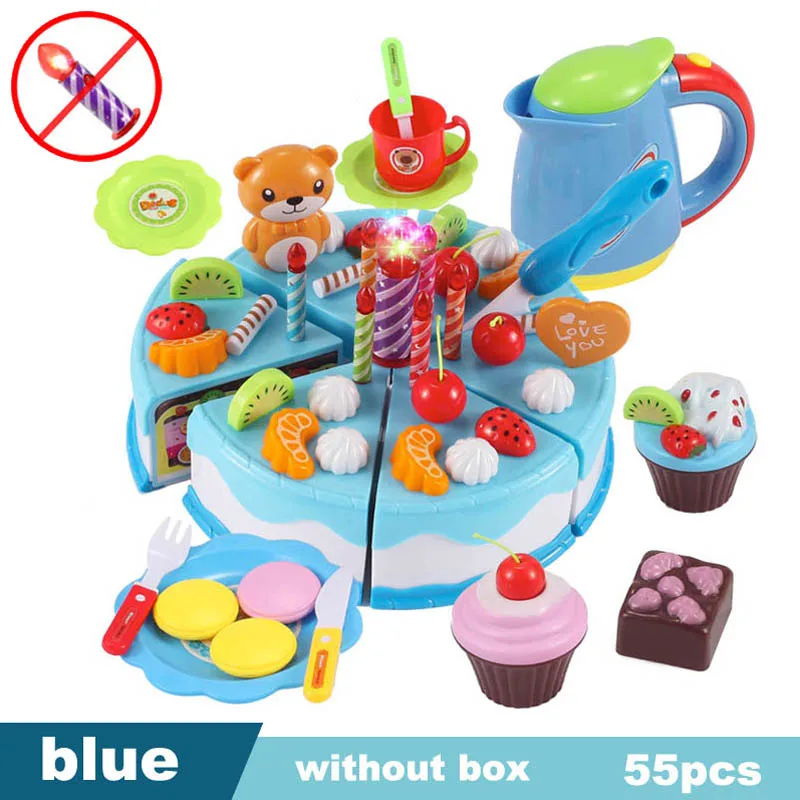 55pcs blue Новые детские кухонные ролевые игры, игрушки для резки фруктов, овощей, миниатюры еды, игрушки для детей - Color: 55pcs blue