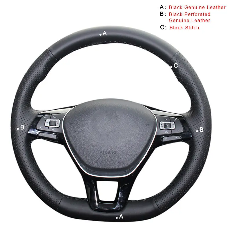 Genuine Leather Автомобильная Оплетка на руль для Volkswagen VW Golf 7 Mk7 Новинка Polo с оригинальным кожаным Авто чехлом - Название цвета: Genuine Leather