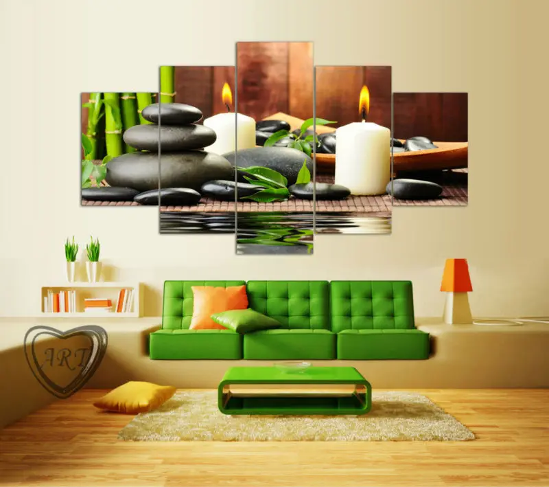 Wall Art Botanical Green Feng Shui White Candle Painting Canvas Pictures For Living Room Decor Unframed 5 Pieces | Дом и сад