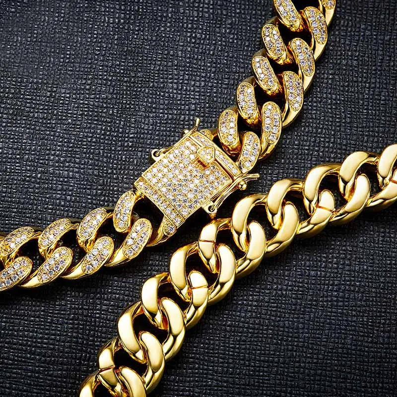 Men Bling Cubic Zirconia Cuban Miami Chain Necklace Copper Material Full CZ Clasp Iced Out Hip hop Luxury | Украшения и