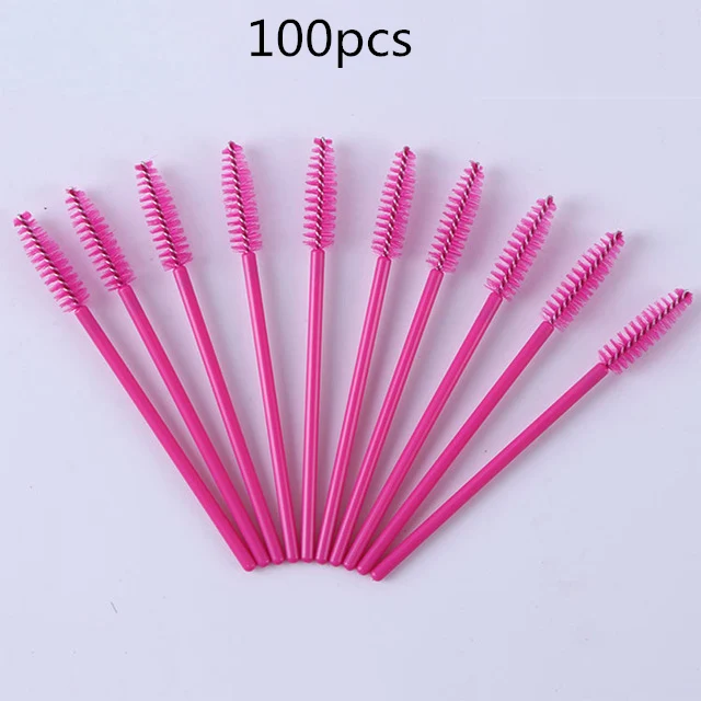 100 pcs 50/100 шт одноразовые щеточки с тушью для ресниц Аппликатор палочки, удлинительные ресницы щетки и гребни для волос силикон, кисти для макияжа инструменты Розовый - Handle Color: 100 pcs