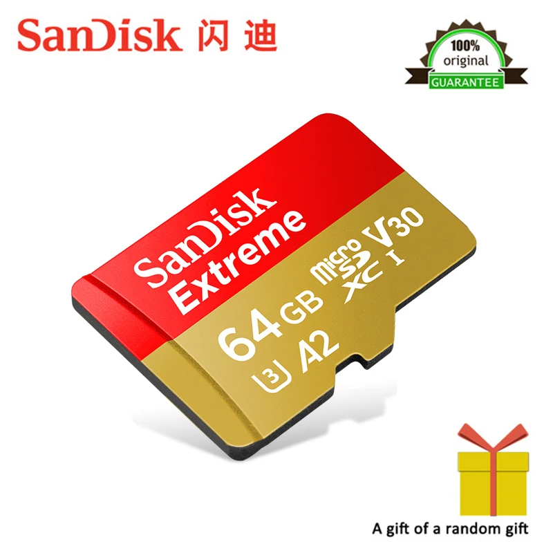 Карта памяти SanDisk Extreme Speed microSDXC UHS-I 64 ГБ TF 160 МБ/с./с A2 Класс 10 U3 с sd-адаптером 100%