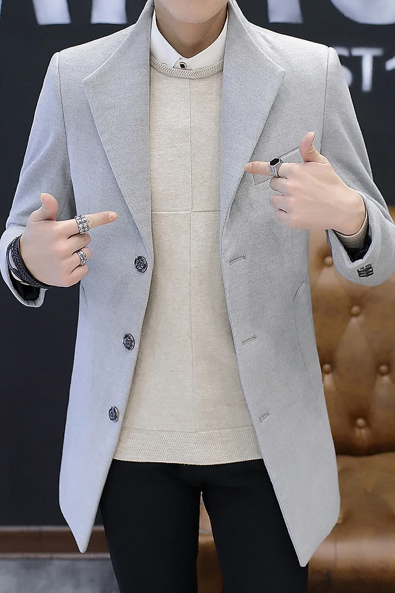 Зима 2017 мужское шерстяное пальто цвета волос длинное приталенное красивое