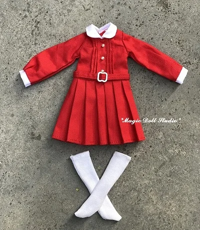 [MG670] Новинка; ; платье для куклы;# плиссированное платье с длинными рукавами; подходит для blyth ob24 licca azone; розничная - Цвет: Красный