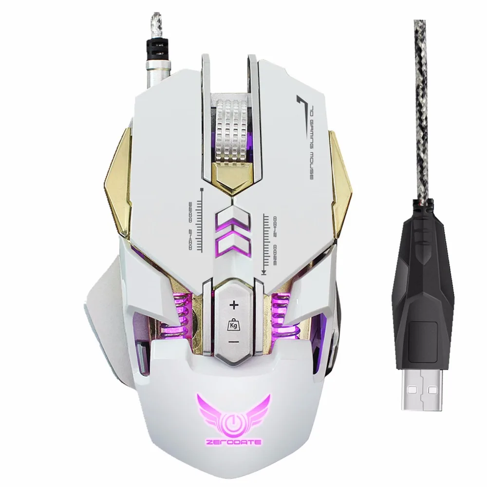 Проводная USB E-sport мышь, компьютерная мышь, эргономичная 7 кнопок, дышащая подсветка, игровая 3200 точек/дюйм, оптическая мышь, белая игровая мышь