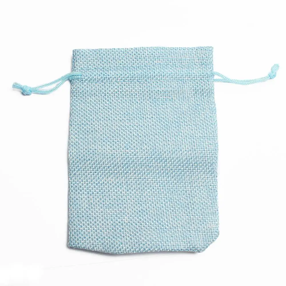 light blue 10*14 см мини Мешковина джутовый шнурок Подарочные Мешочки для ювелирных изделий сумки для свадебных сувениров Рождество 10 шт./лот - Цвет: light blue